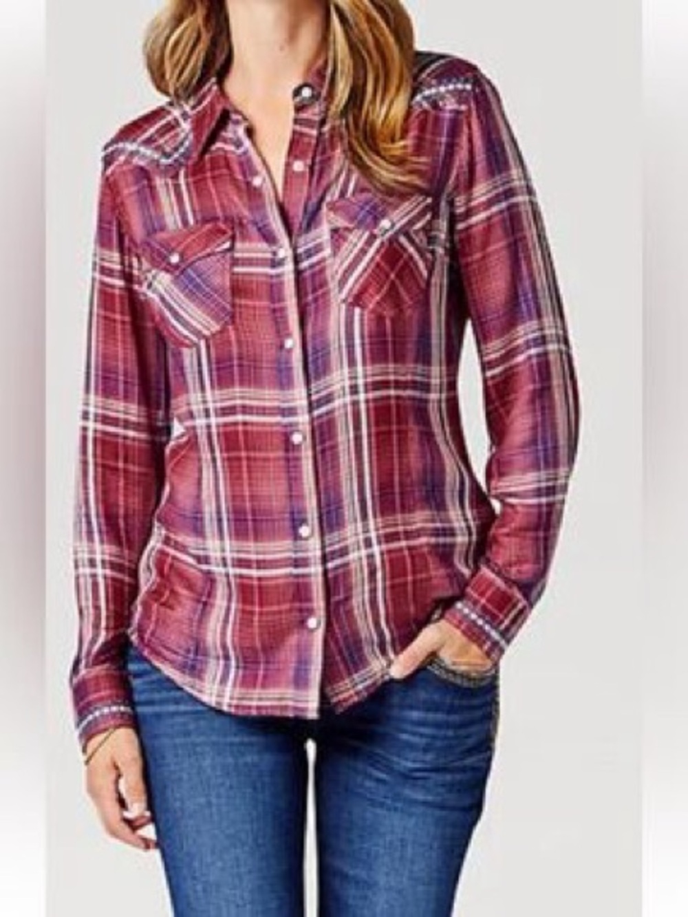 Wrangler Retro Plaid Western Shirt in Red & Blue Size Small